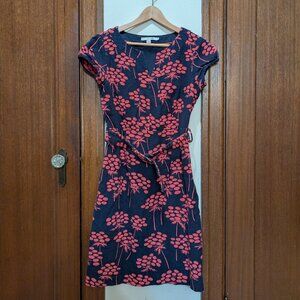 Boden Navy and Pink Notch Belted Damask Shift Dress